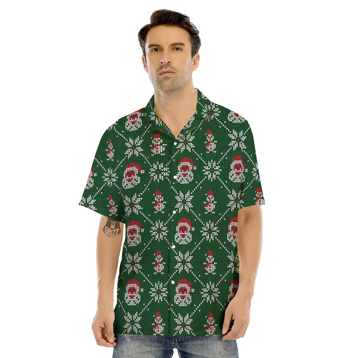 Knitted Santa Claus Print Pattern Men's Hawaiian Shirt-grizzshop