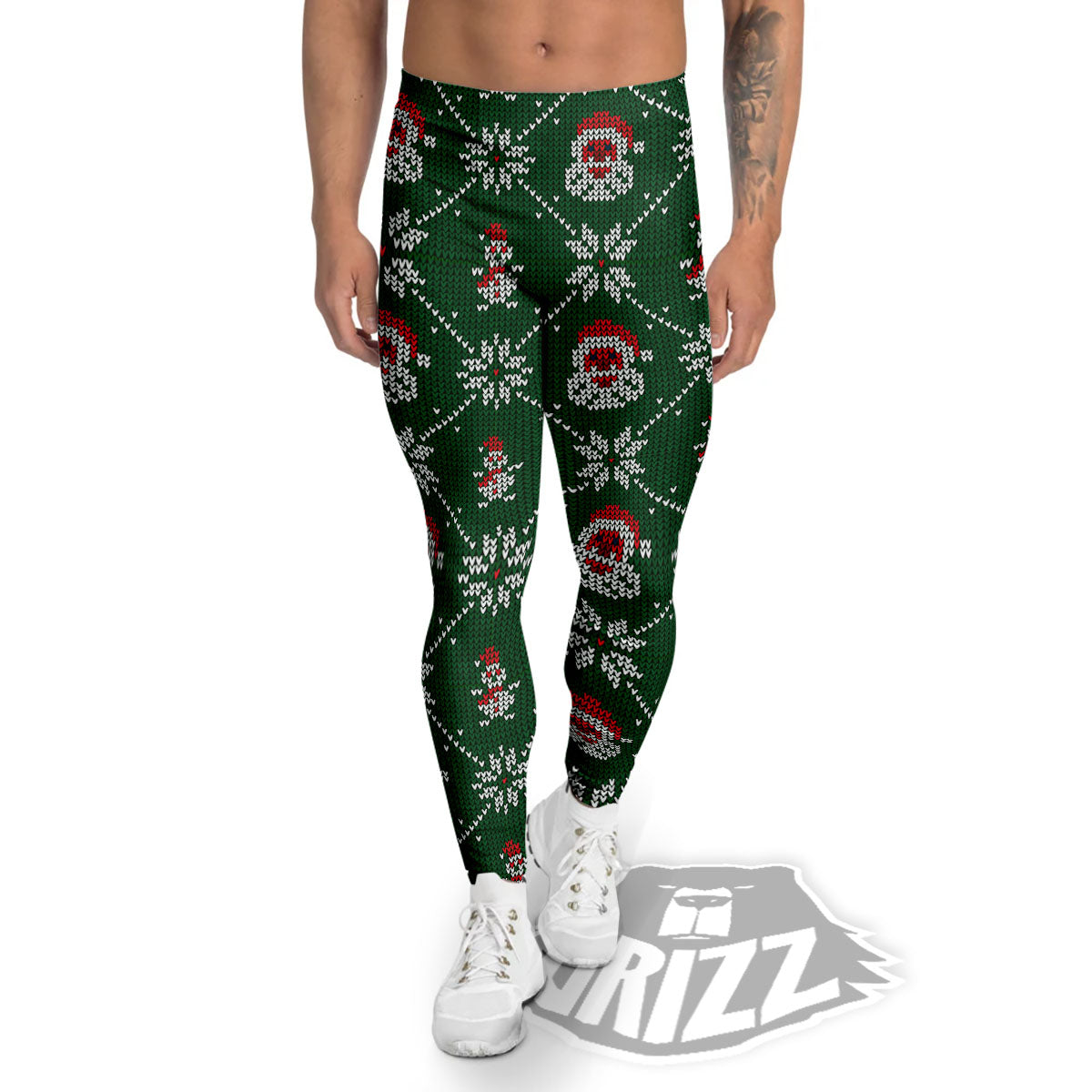 Knitted Santa Claus Print Pattern Men's Leggings-grizzshop