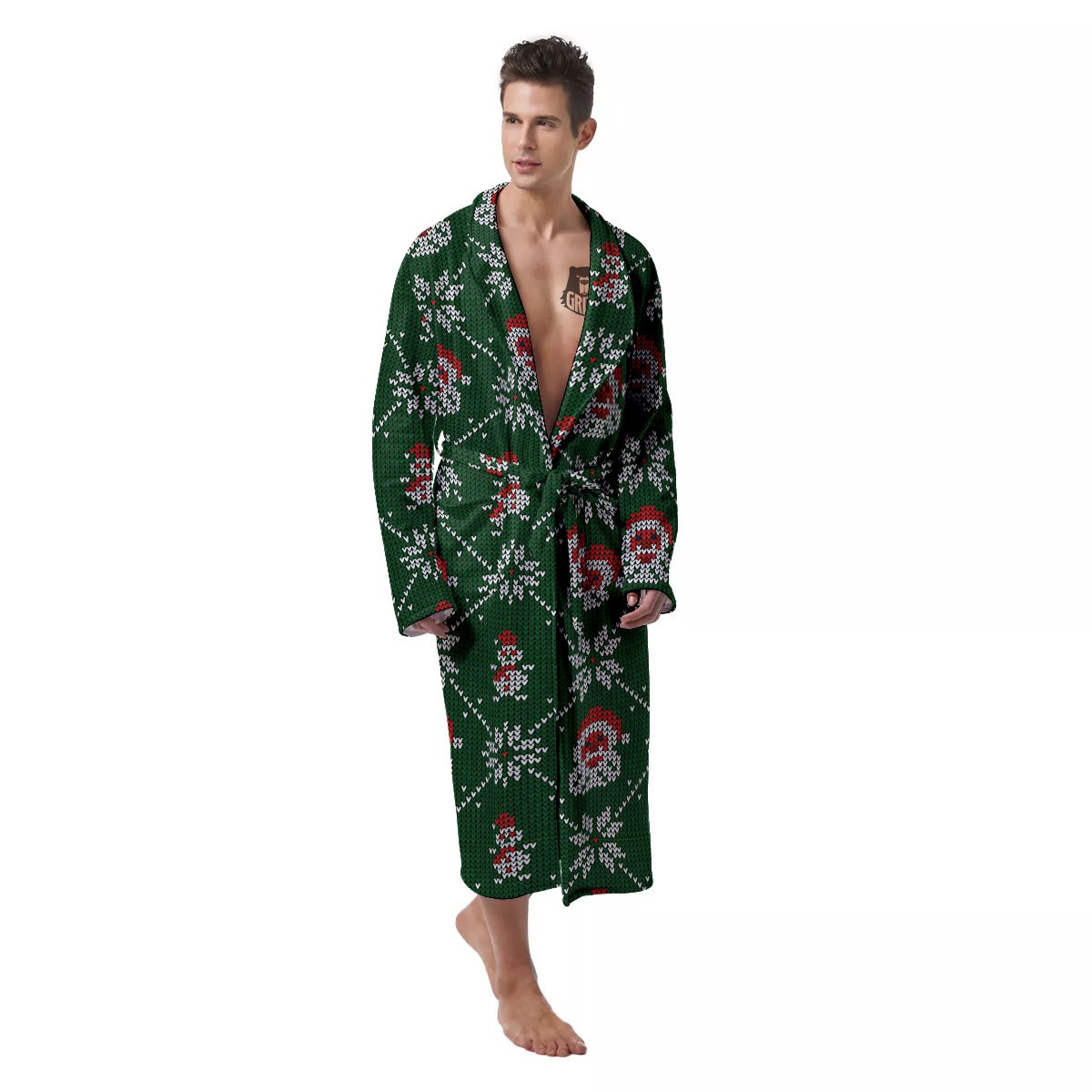 Knitted Santa Claus Print Pattern Men's Robe-grizzshop