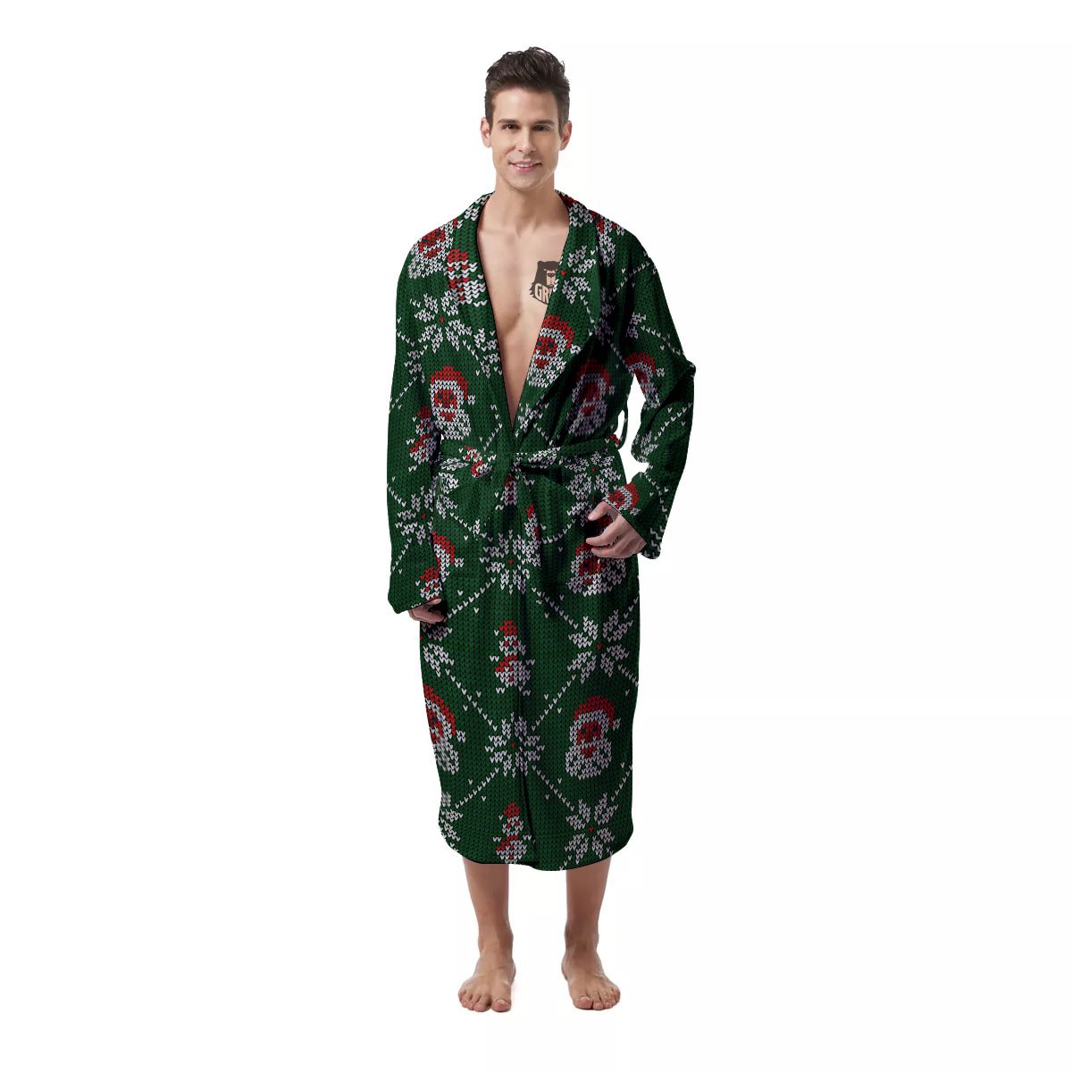 Knitted Santa Claus Print Pattern Men's Robe-grizzshop