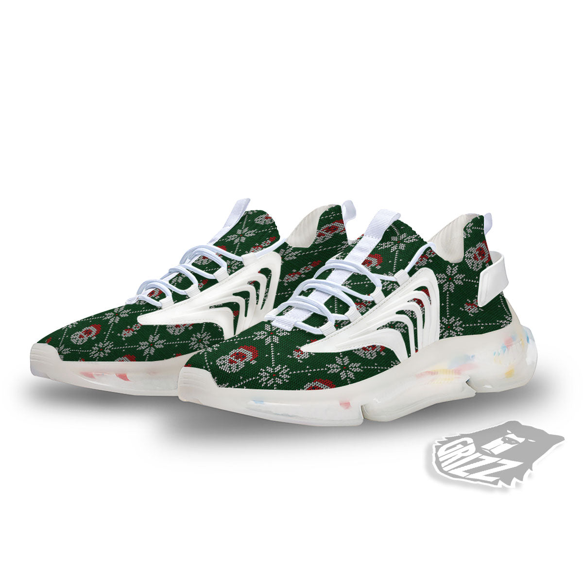 Knitted Santa Claus Print Pattern White Gym Shoes-grizzshop