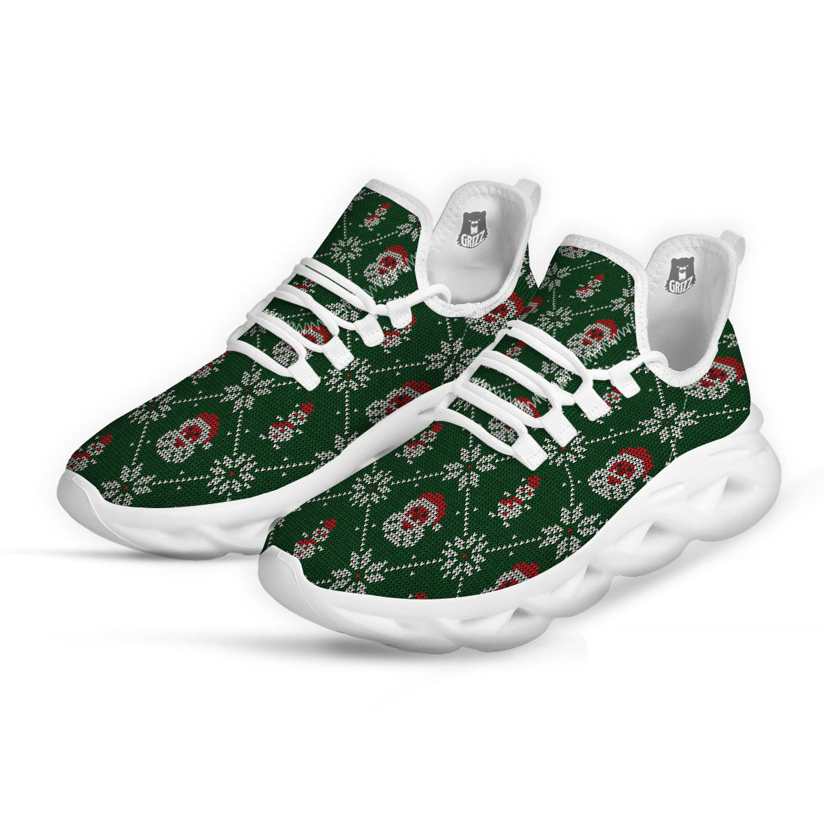 Knitted Santa Claus Print Pattern White Running Shoes-grizzshop