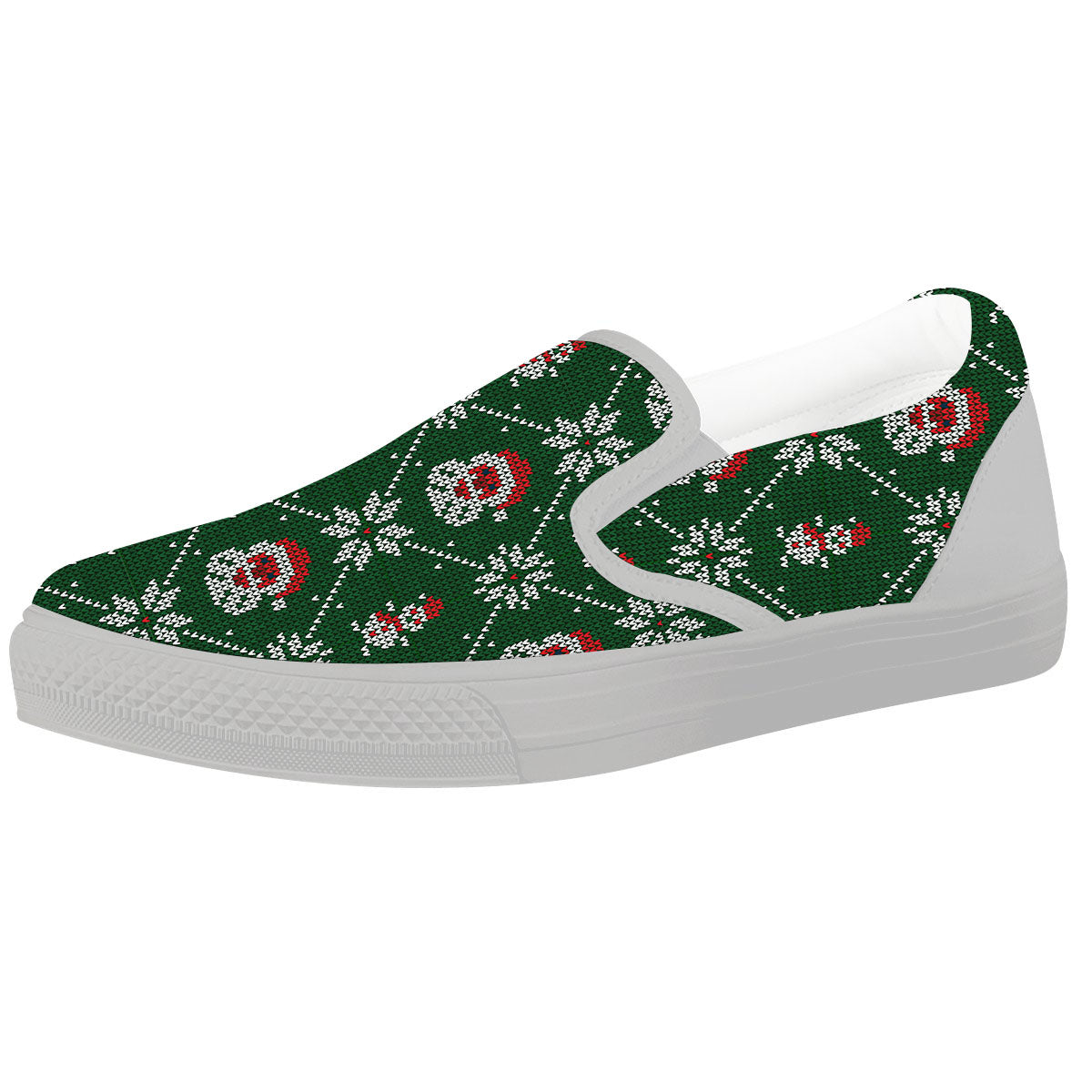 Knitted Santa Claus Print Pattern White Slip On Shoes-grizzshop