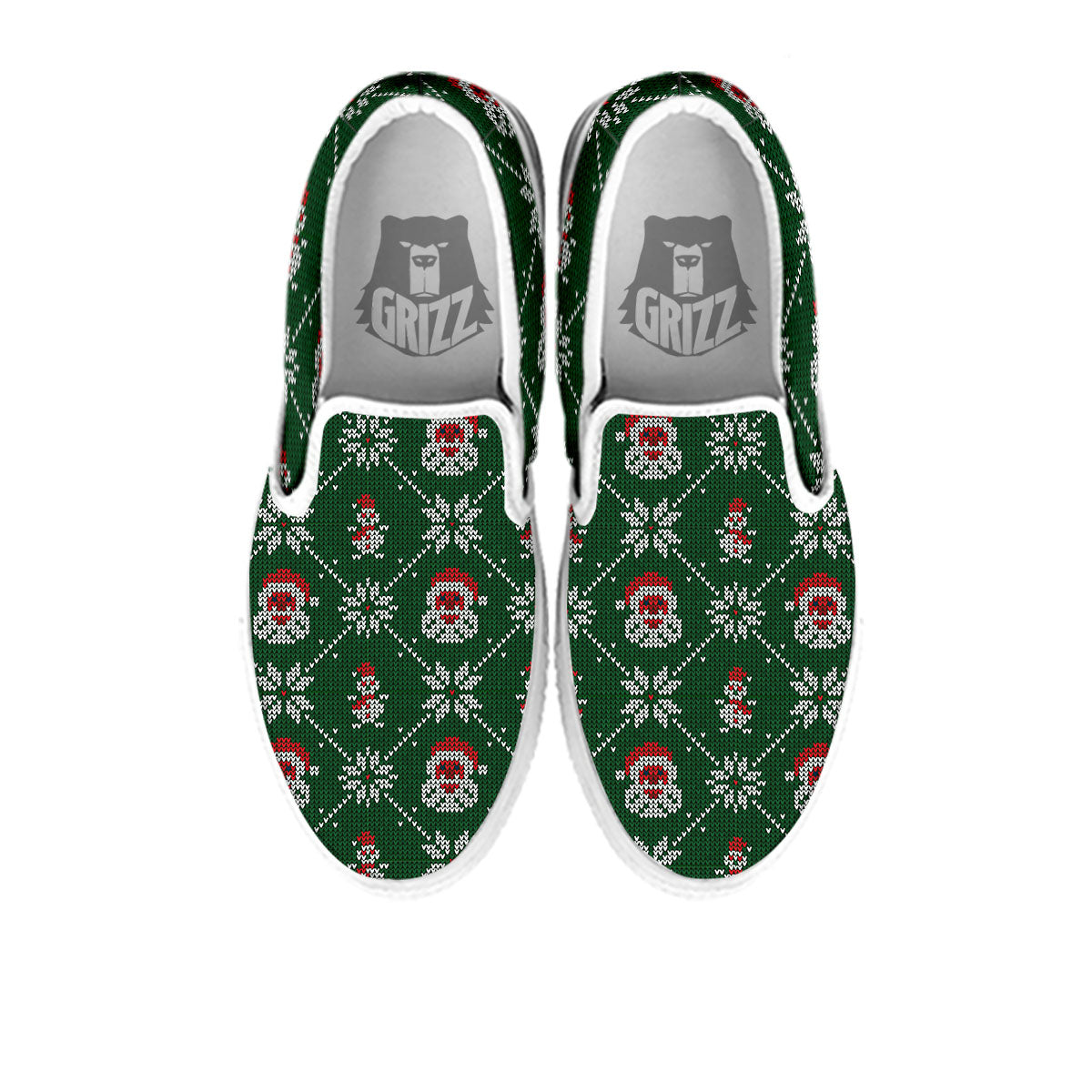 Knitted Santa Claus Print Pattern White Slip On Shoes-grizzshop