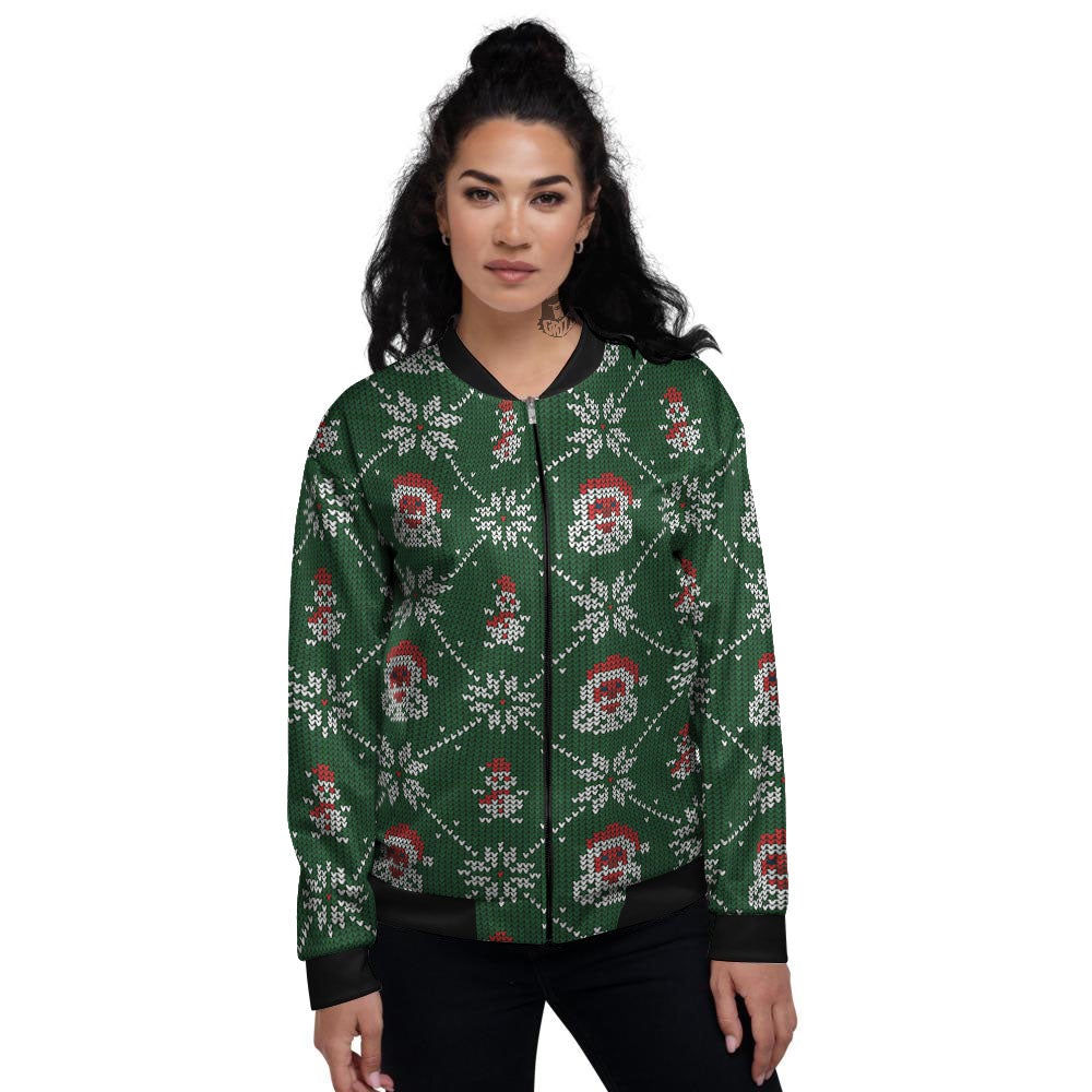Knitted Santa Claus Print Pattern Women's Bomber Jacket-grizzshop
