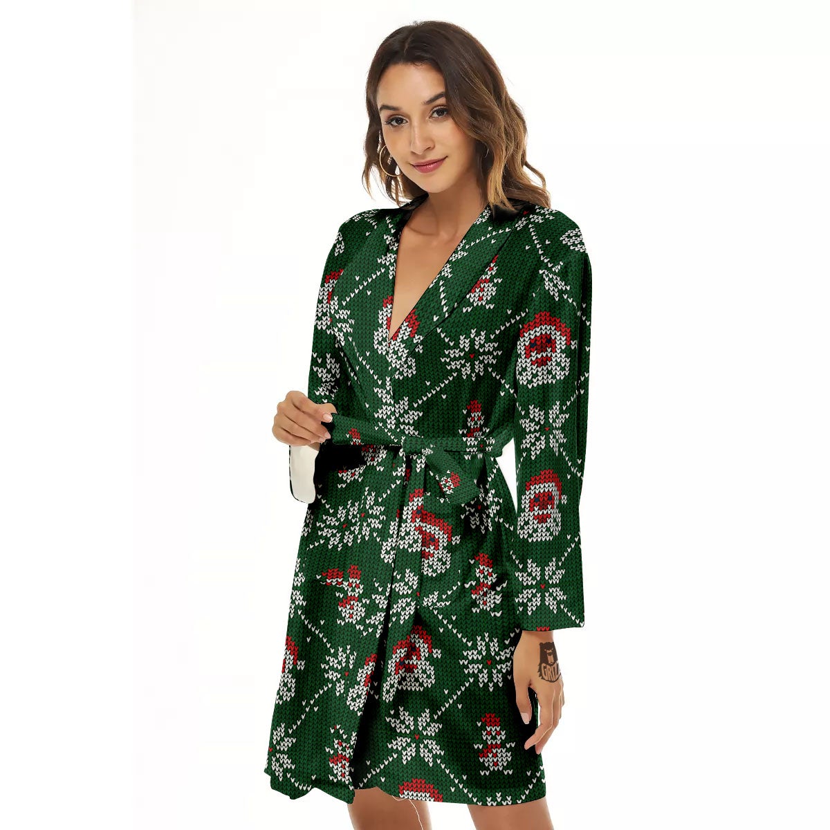 Knitted Santa Claus Print Pattern Women's Robe-grizzshop