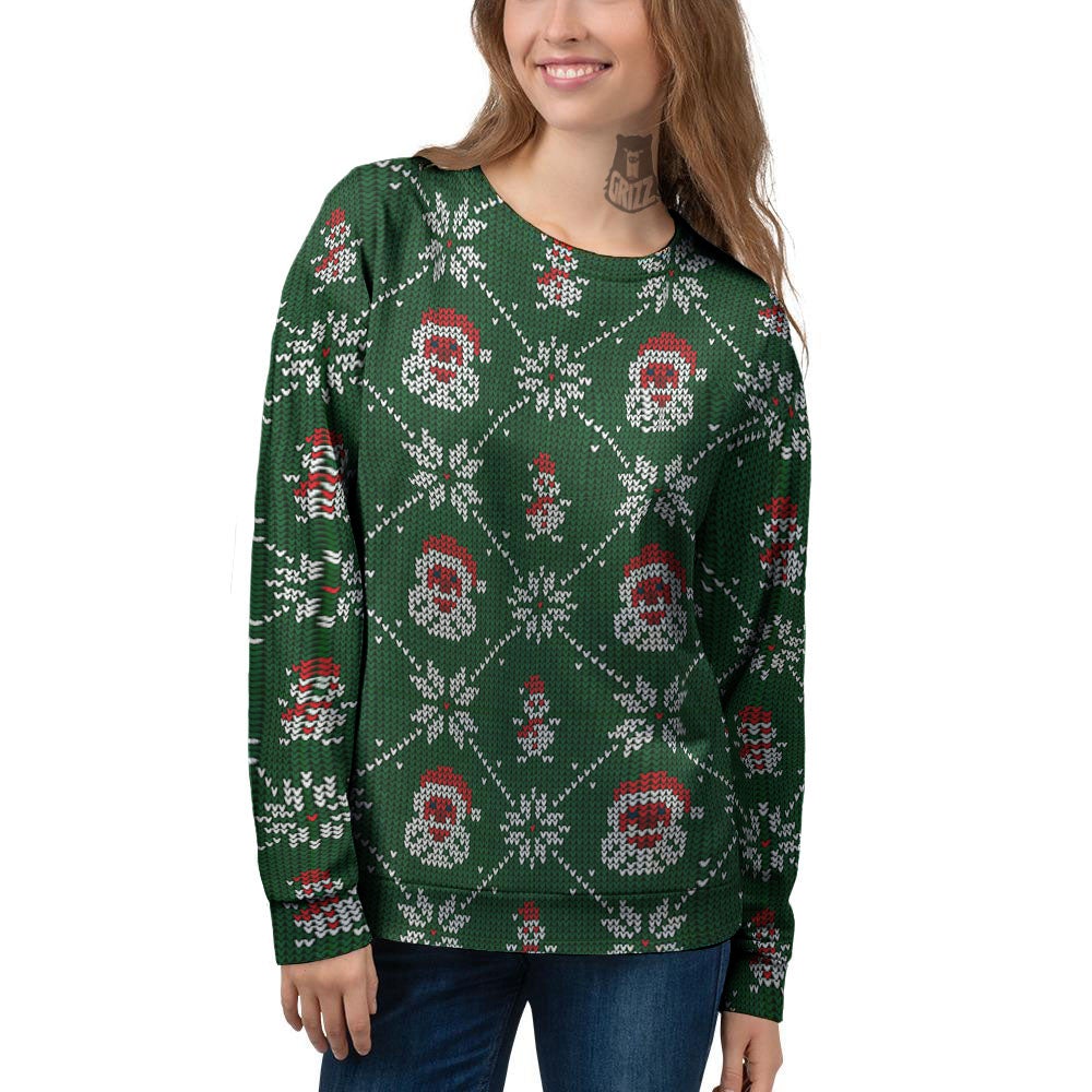 Knitted Santa Claus Print Pattern Women's Sweatshirt-grizzshop