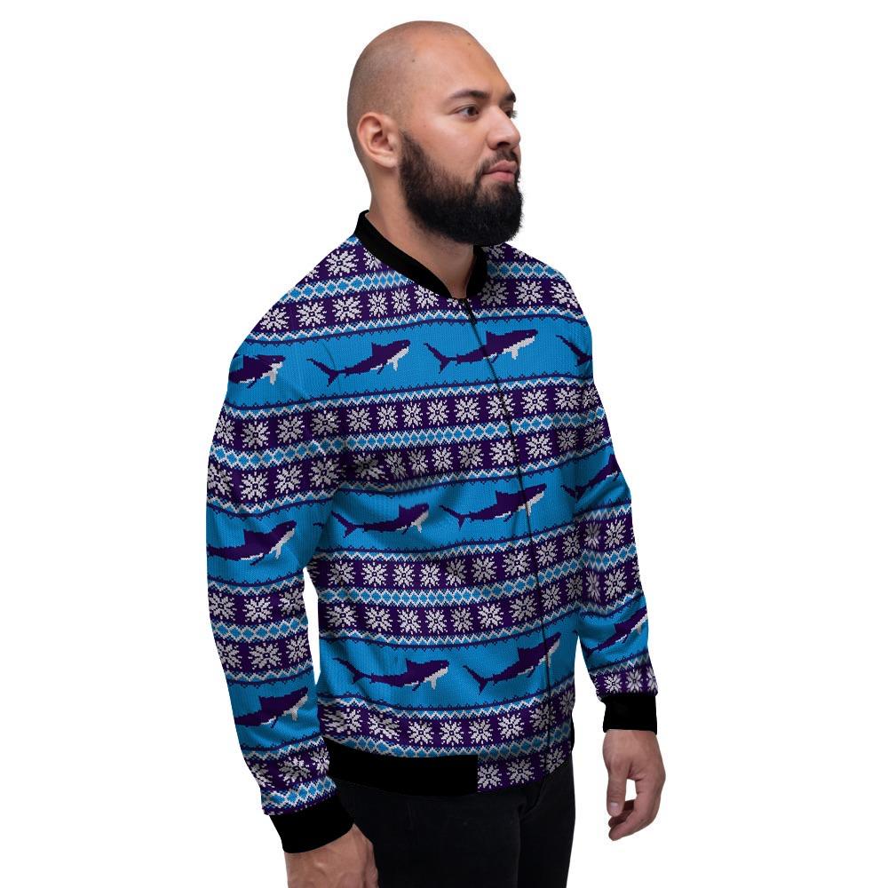 Knitted Shark Print Pattern Men's Bomber Jacket-grizzshop