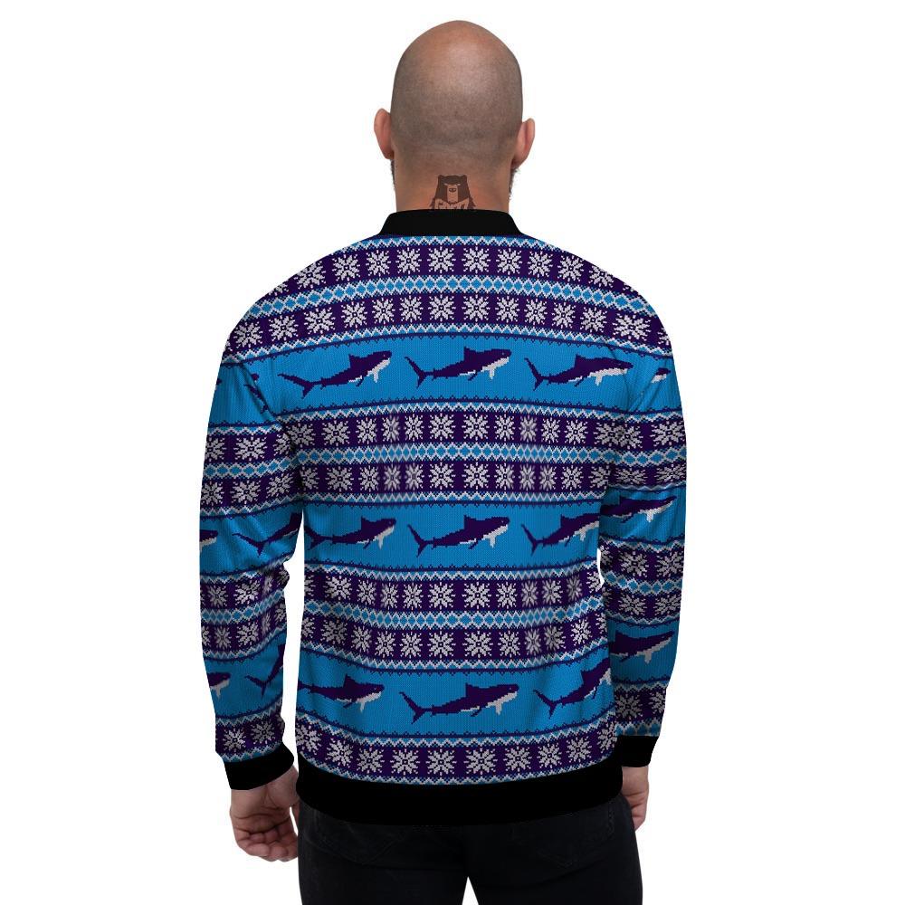 Knitted Shark Print Pattern Men's Bomber Jacket-grizzshop
