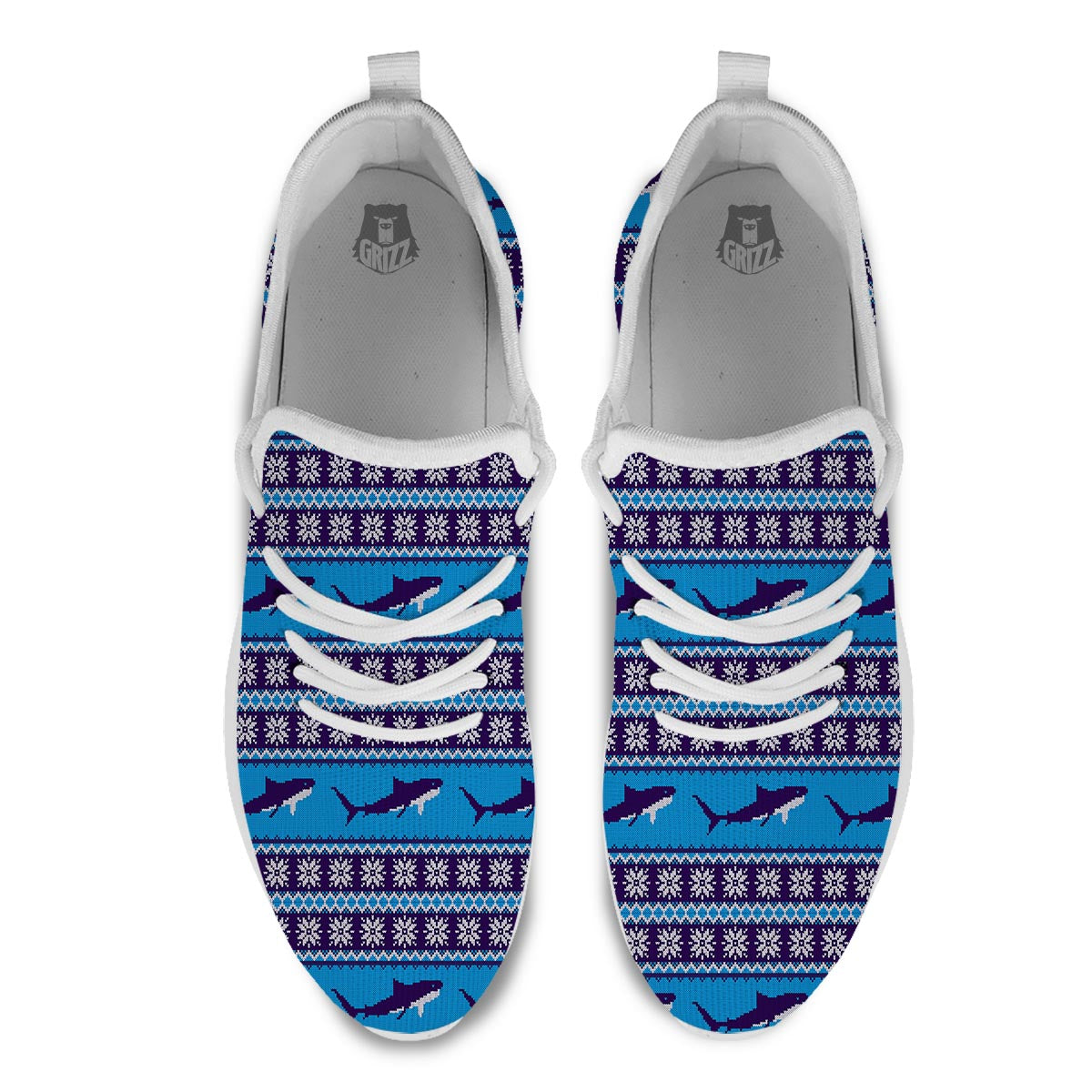 Knitted Shark Print Pattern White Athletic Shoes-grizzshop