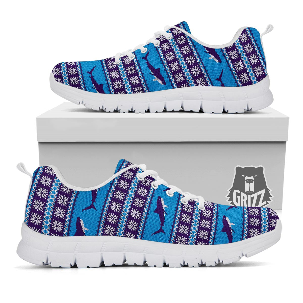 Knitted Shark Print Pattern White Sneaker-grizzshop