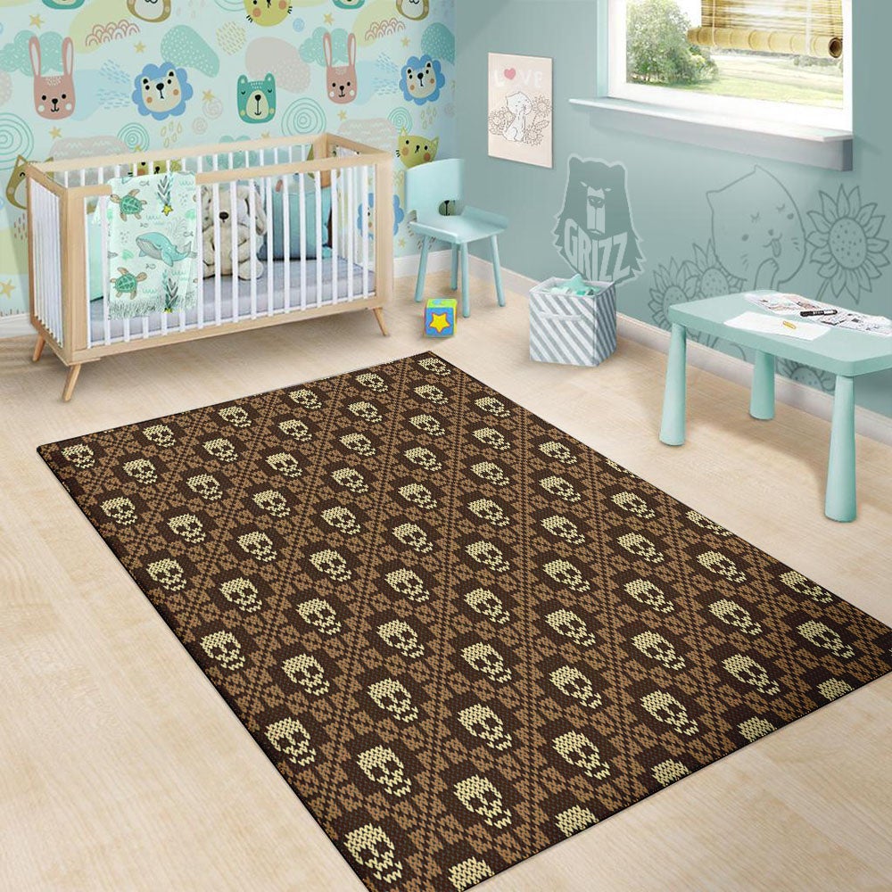 Knitted Skull Print Pattern Floor Mat-grizzshop