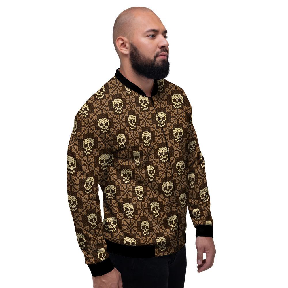 Knitted Skull Print Pattern Men's Bomber Jacket-grizzshop