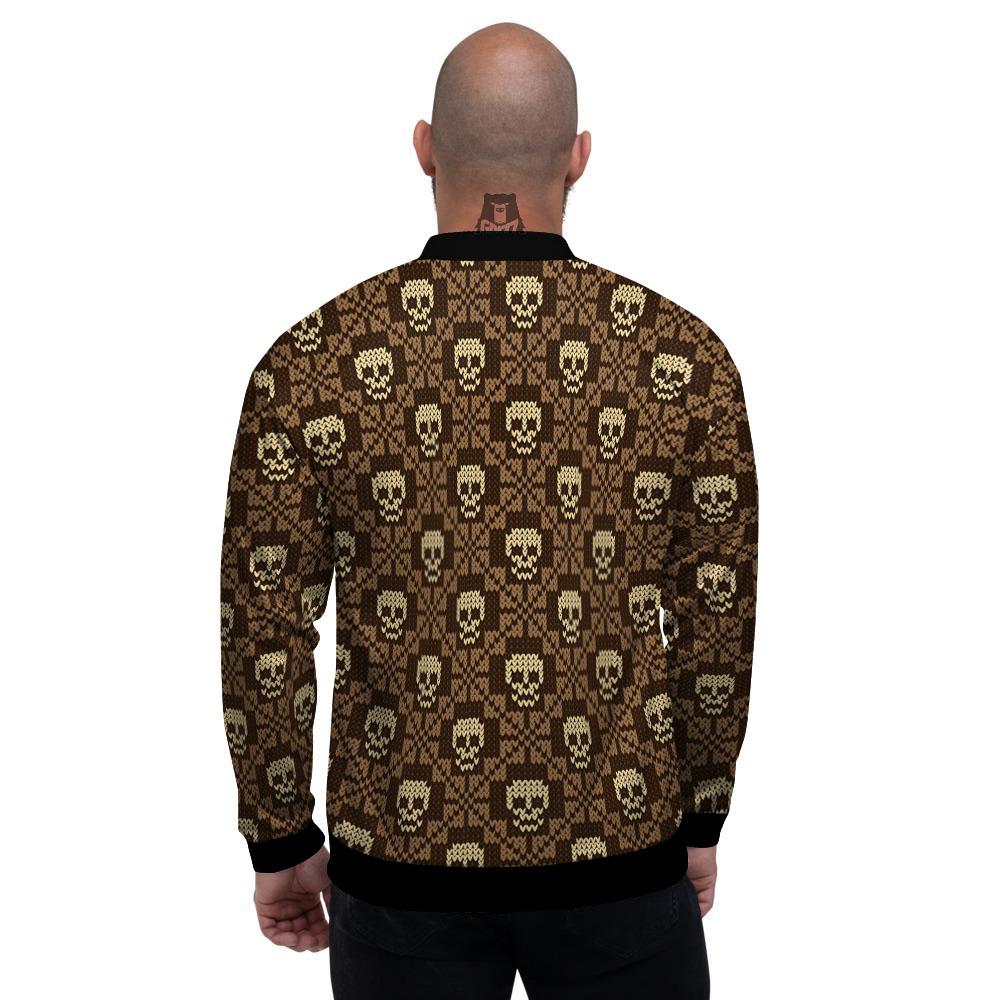 Knitted Skull Print Pattern Men's Bomber Jacket-grizzshop