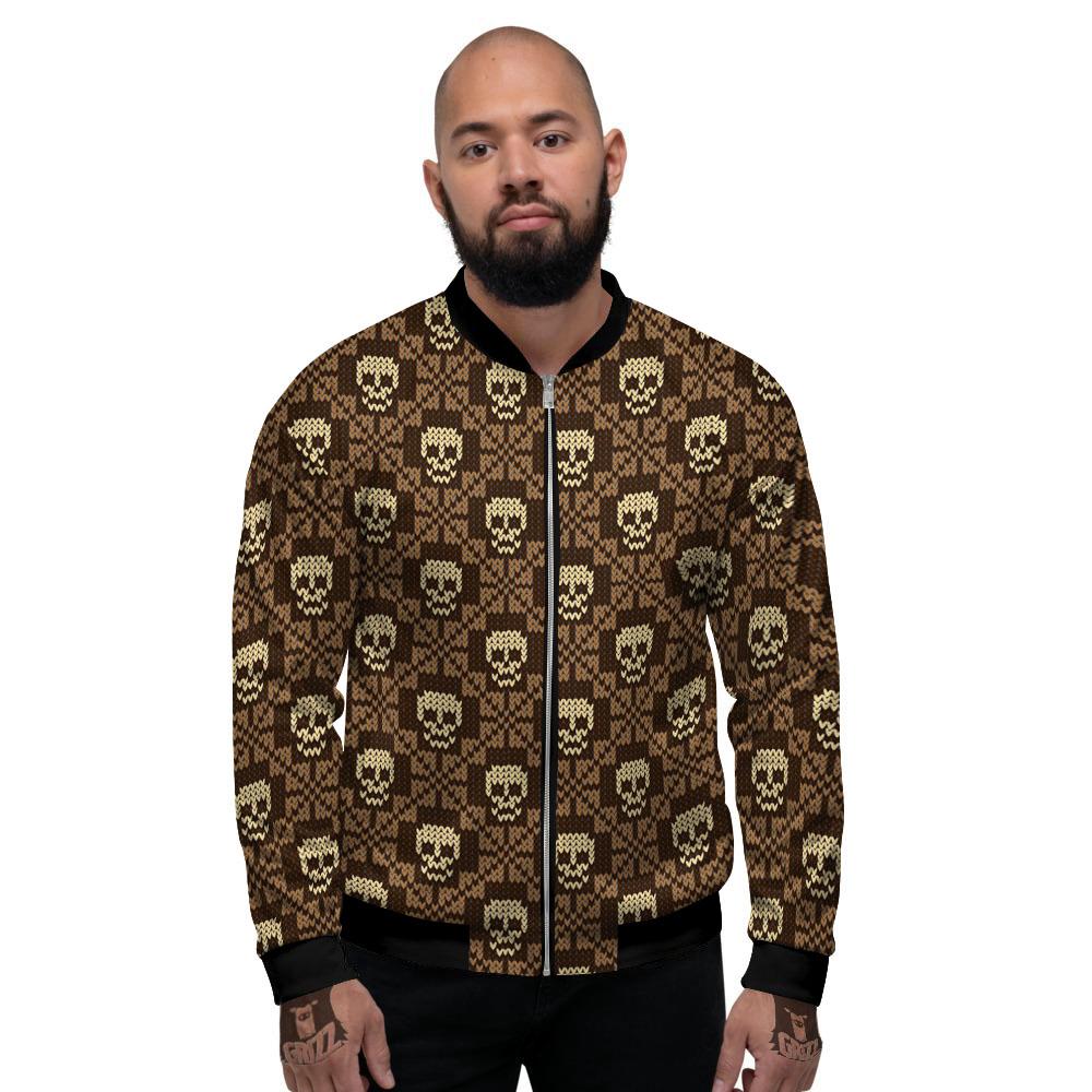 Knitted Skull Print Pattern Men's Bomber Jacket-grizzshop