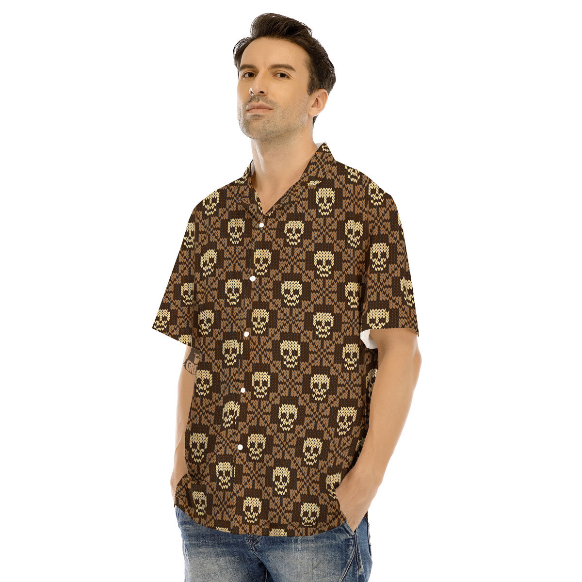 Knitted Skull Print Pattern Men's Hawaiian Shirt-grizzshop