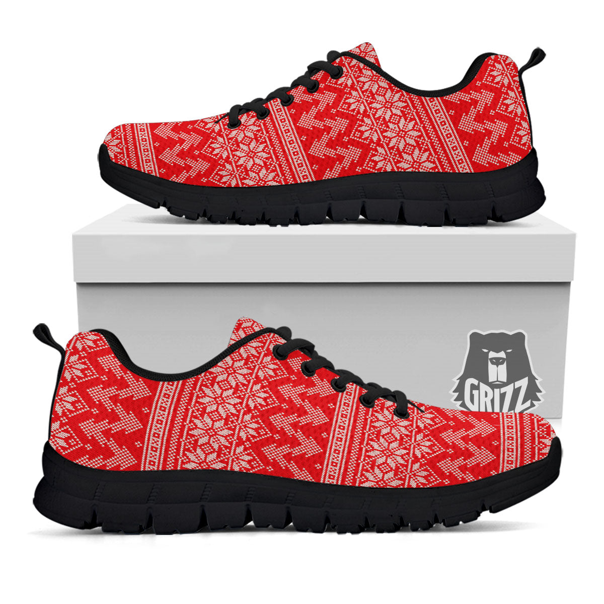 Knitted Snow Flower Print Pattern Black Sneaker-grizzshop