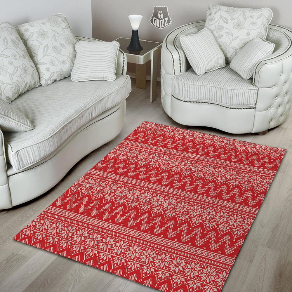 Knitted Snow Flower Print Pattern Floor Mat-grizzshop