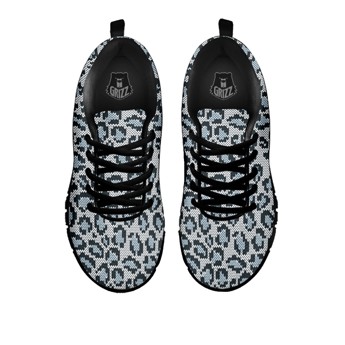 Knitted Snow Leopard Print Pattern Black Sneaker-grizzshop