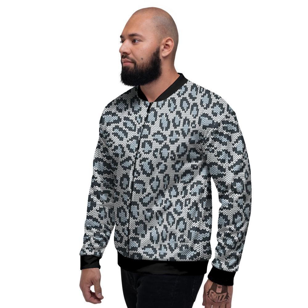Knitted Snow Leopard Print Pattern Men's Bomber Jacket-grizzshop