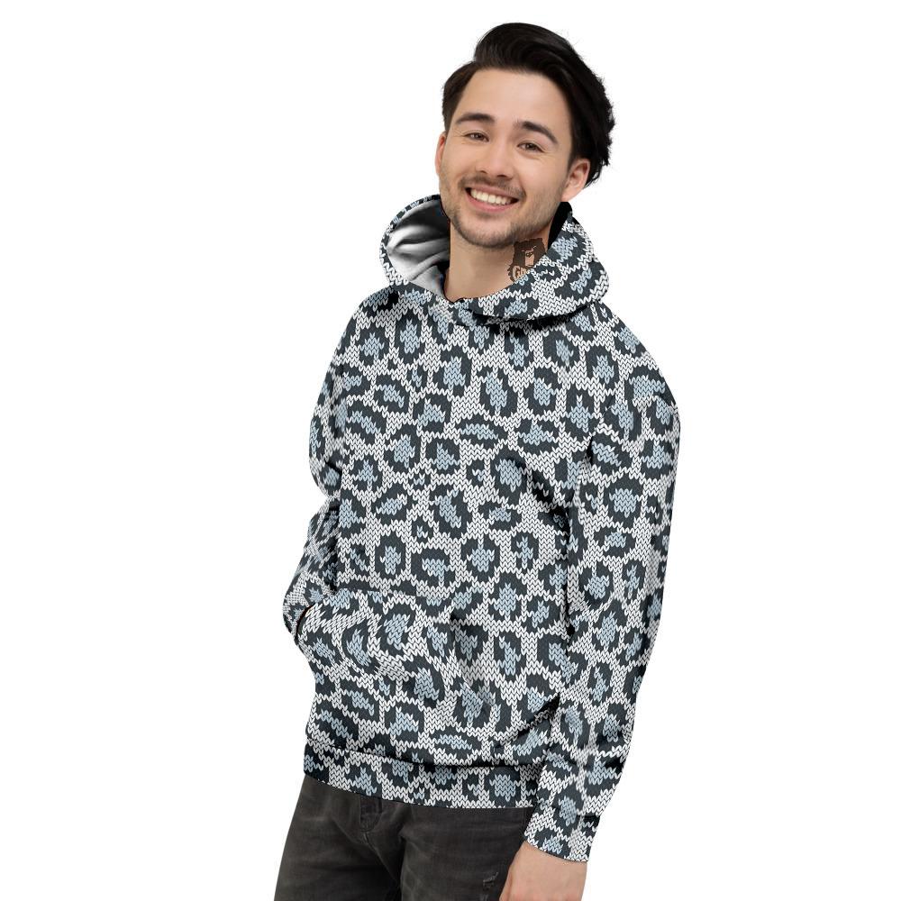 Knitted Snow Leopard Print Pattern Men's Hoodie-grizzshop