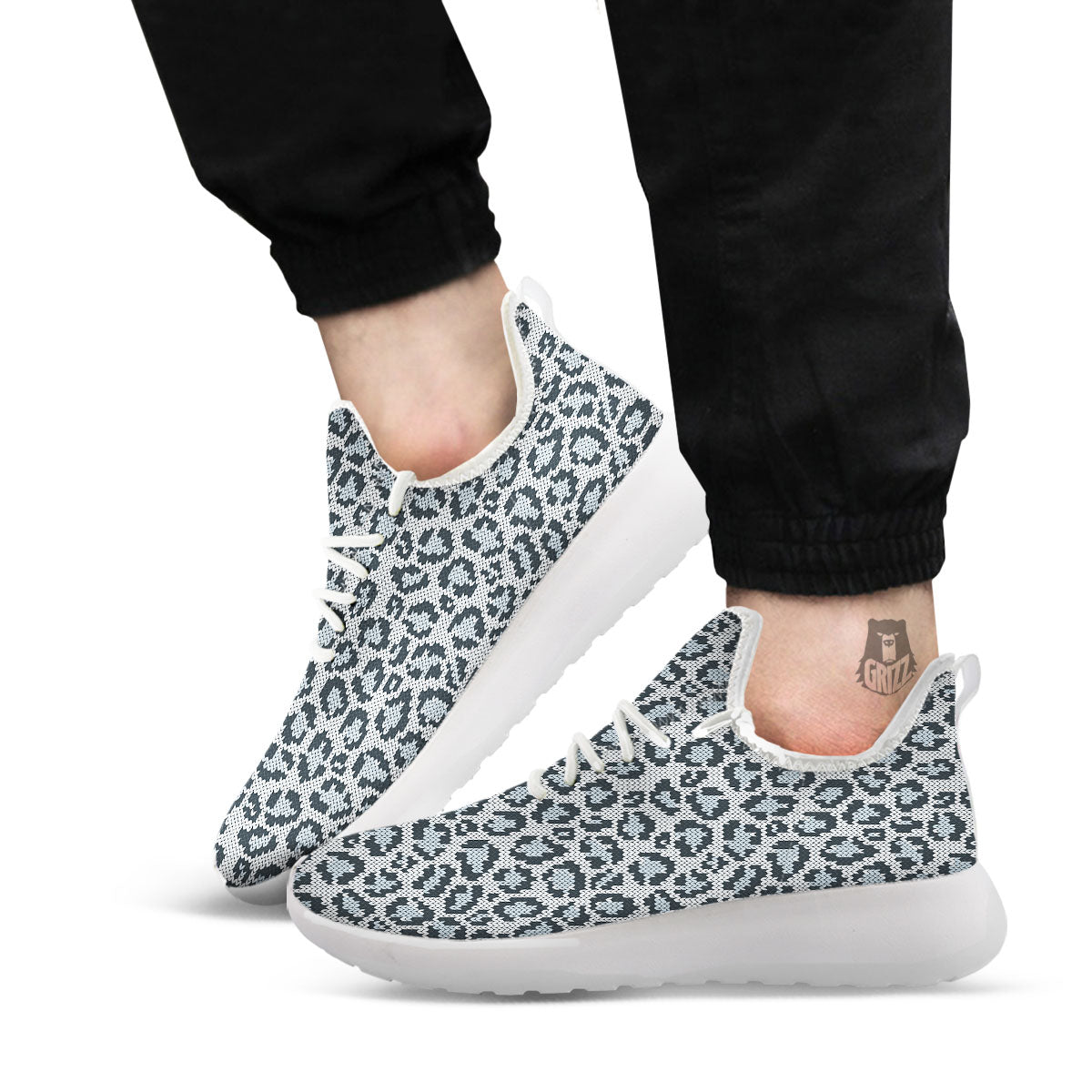 Knitted Snow Leopard Print Pattern White Athletic Shoes-grizzshop