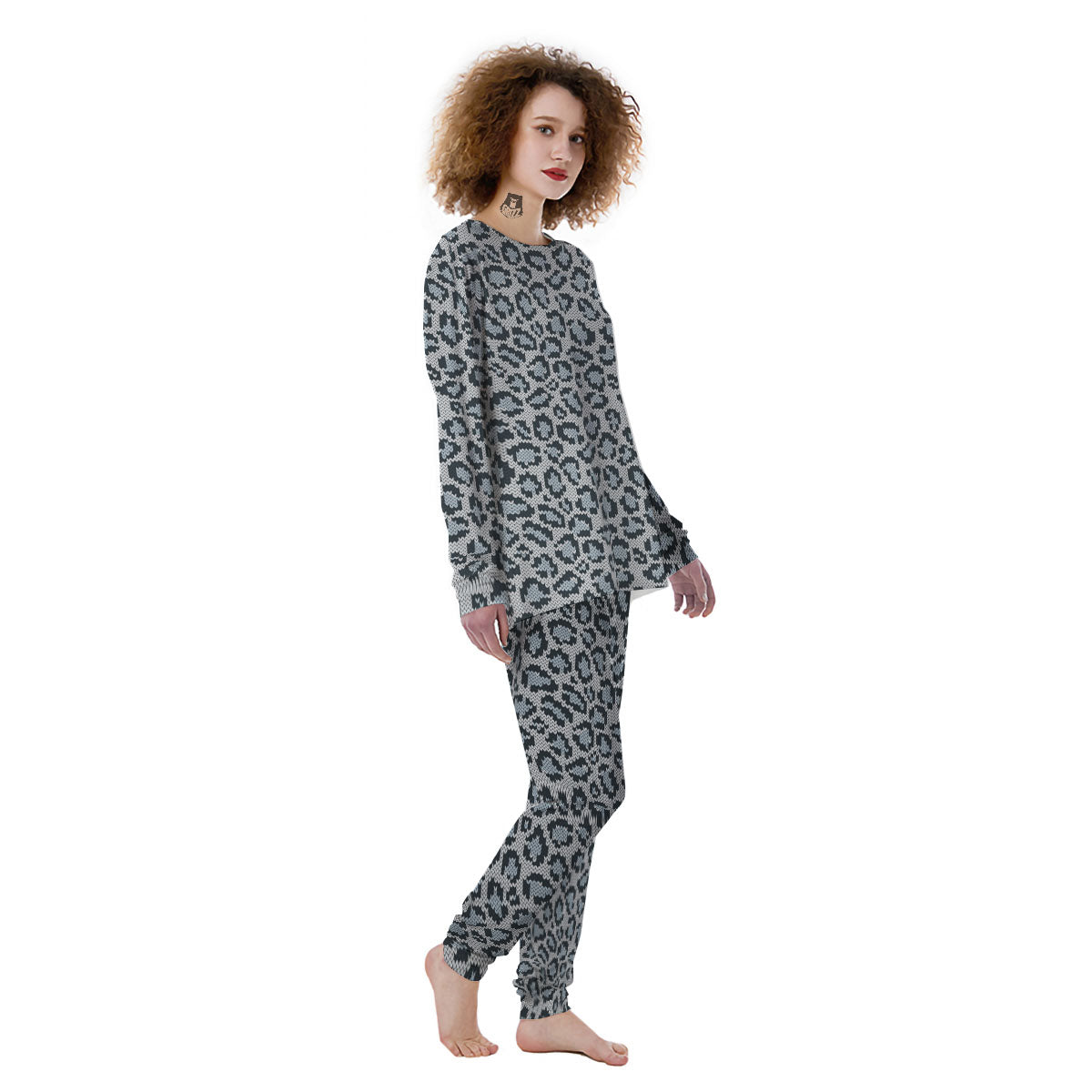 Knitted Snow Leopard Print Pattern Women's Pajamas-grizzshop