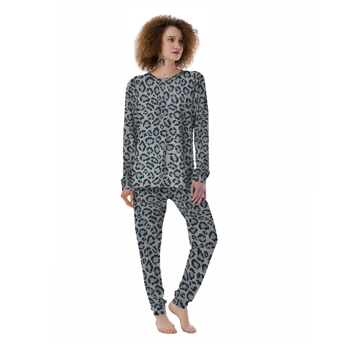 Knitted Snow Leopard Print Pattern Women's Pajamas-grizzshop