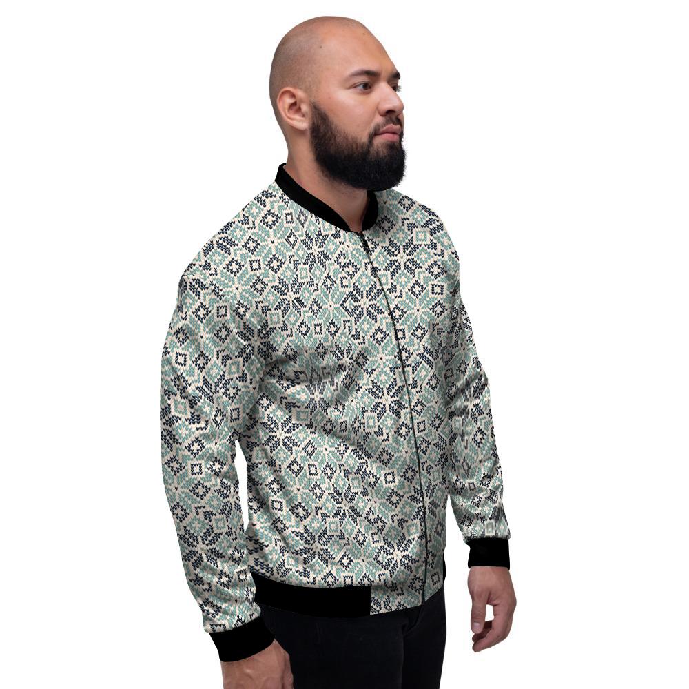 Knitted Snow Print Pattern Men's Bomber Jacket-grizzshop