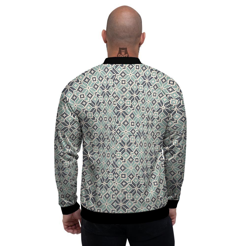Knitted Snow Print Pattern Men's Bomber Jacket-grizzshop