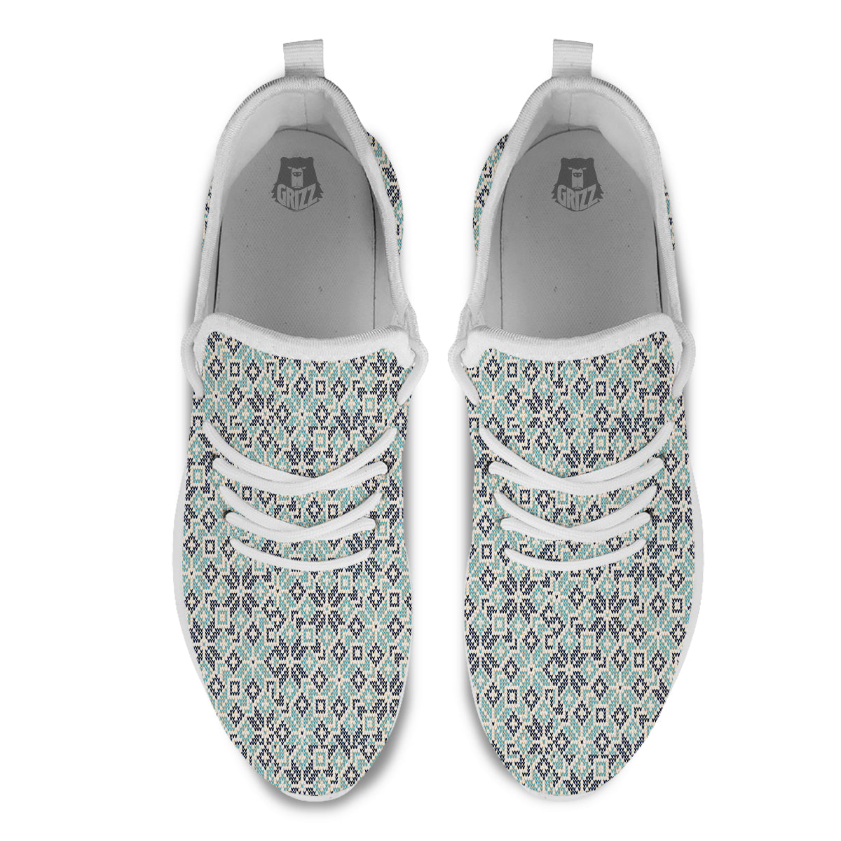 Knitted Snow Print Pattern White Athletic Shoes-grizzshop