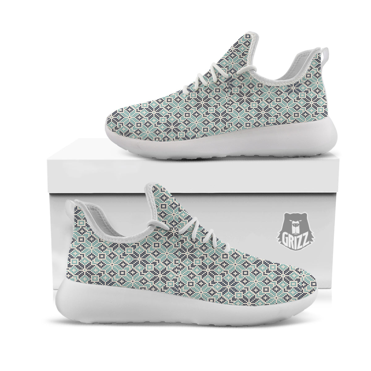 Knitted Snow Print Pattern White Athletic Shoes-grizzshop