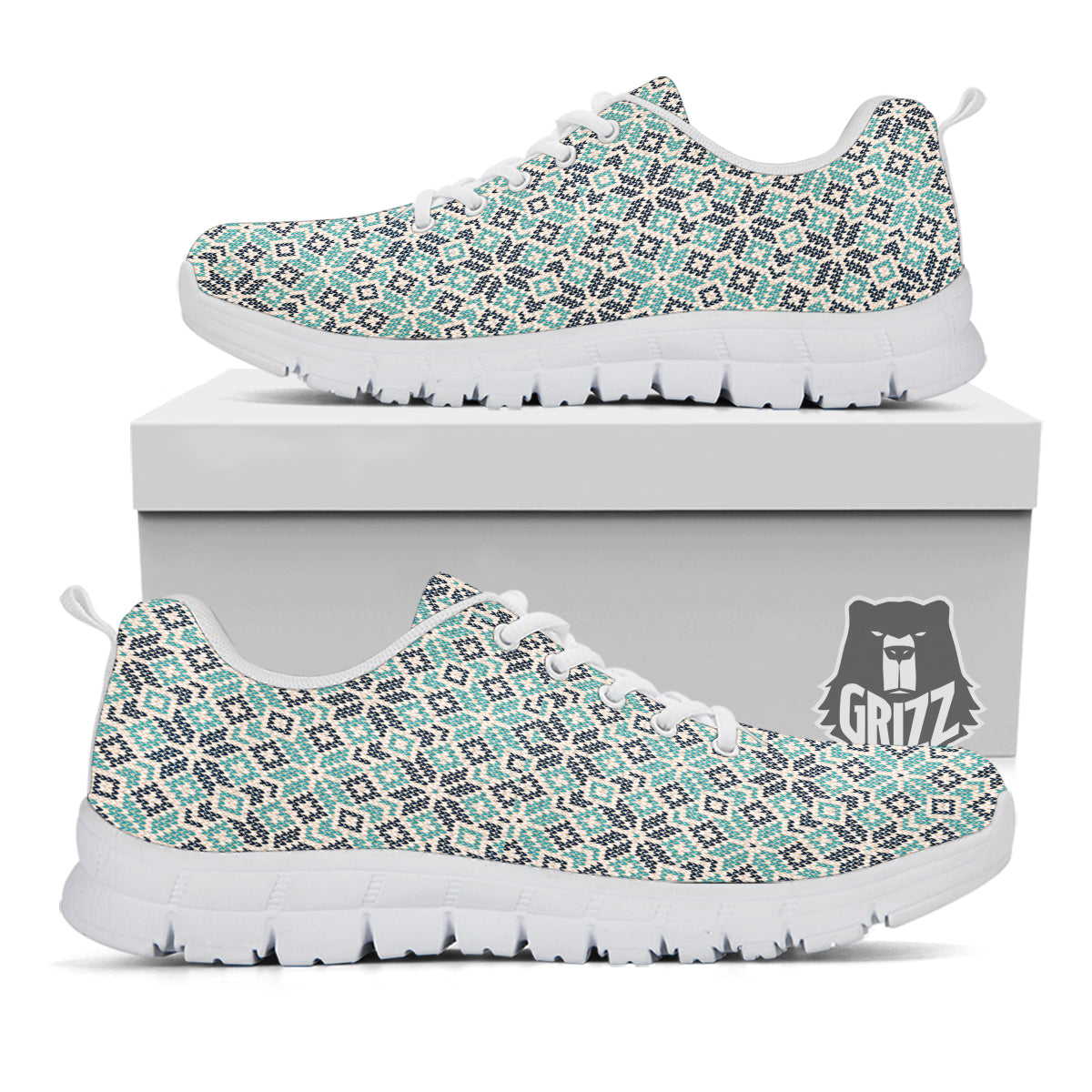 Knitted Snow Print Pattern White Sneaker-grizzshop