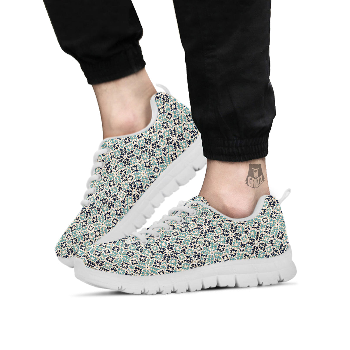 Knitted Snow Print Pattern White Sneaker-grizzshop