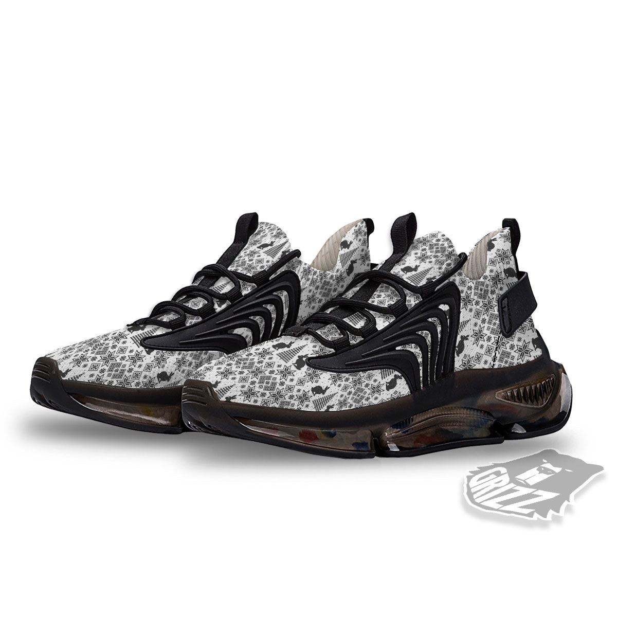 Knitted Snow Rabbit Print Pattern Black Gym Shoes-grizzshop