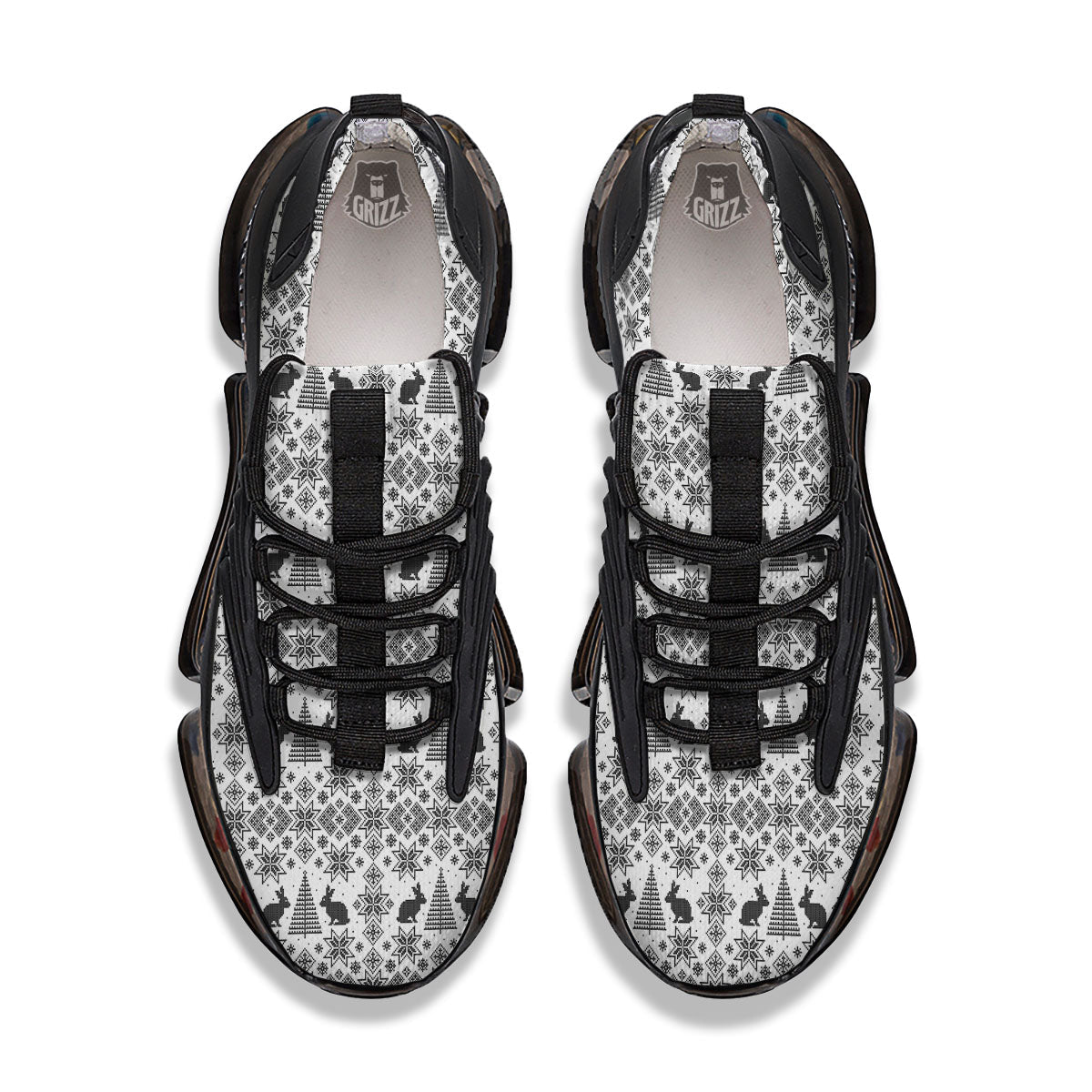 Knitted Snow Rabbit Print Pattern Black Gym Shoes-grizzshop