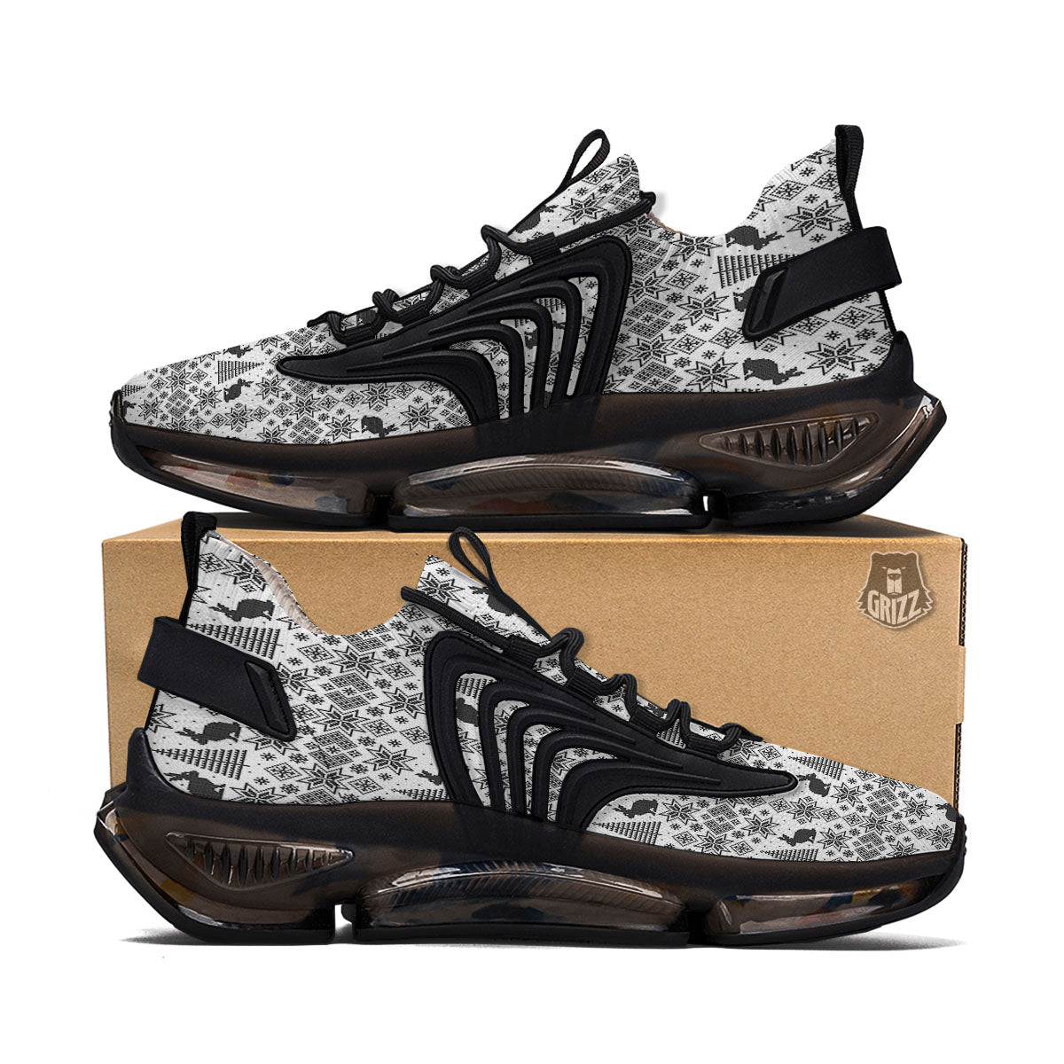 Knitted Snow Rabbit Print Pattern Black Gym Shoes-grizzshop