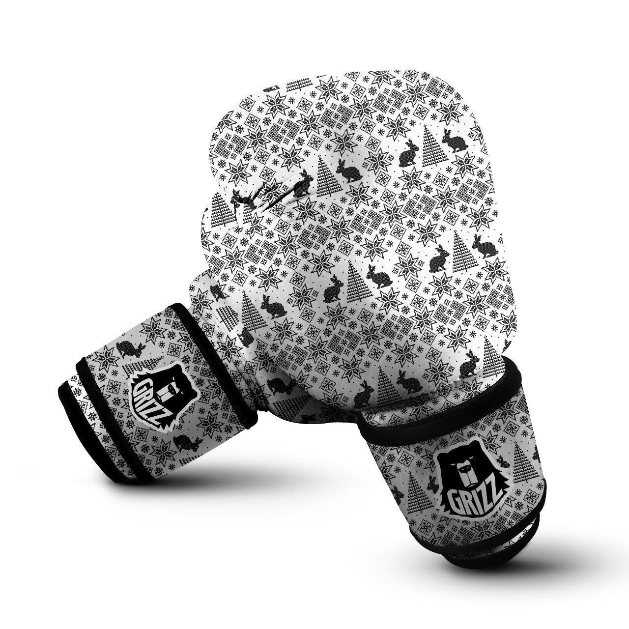 Knitted Snow Rabbit Print Pattern Boxing Gloves-grizzshop