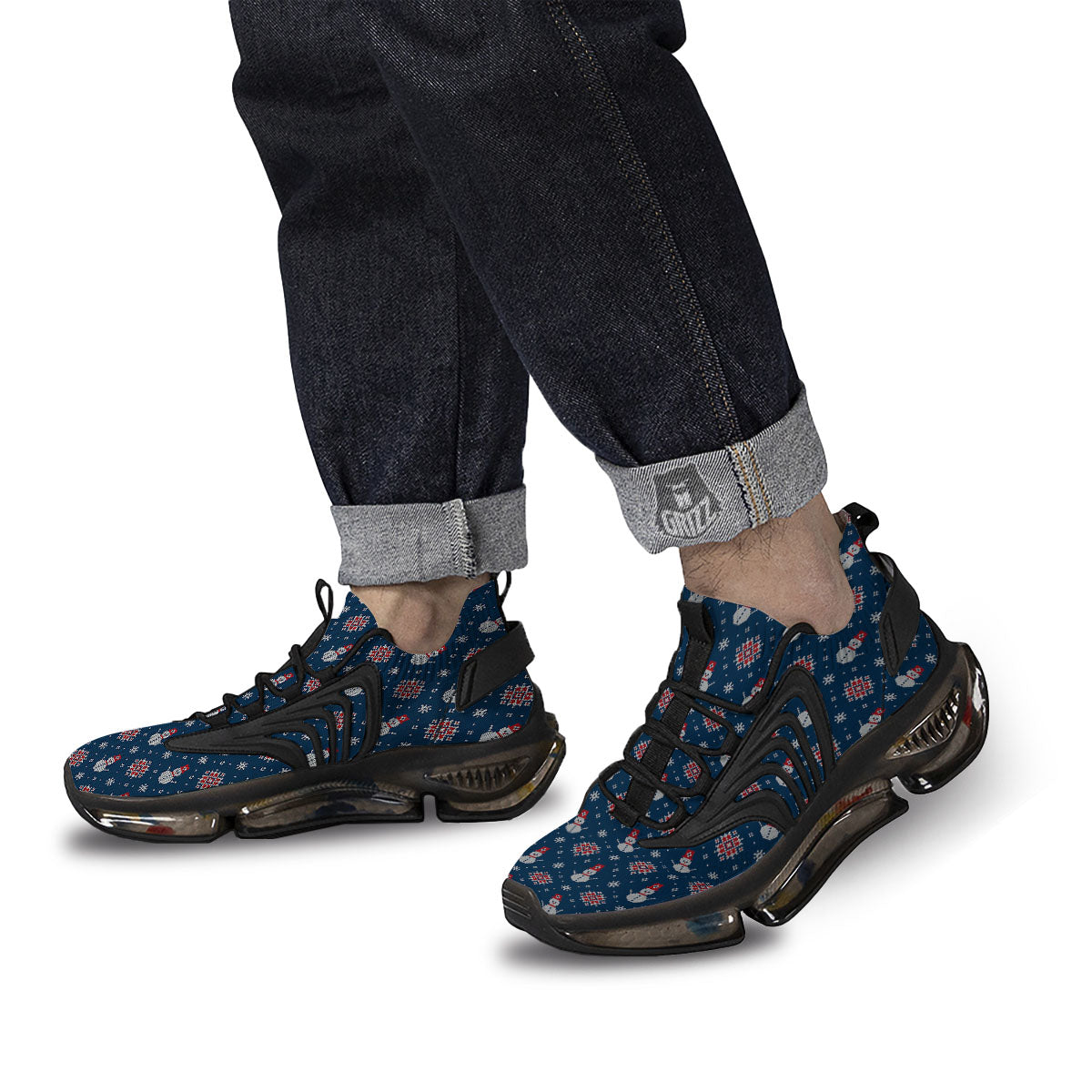 Knitted Snowman Print Pattern Black Gym Shoes-grizzshop