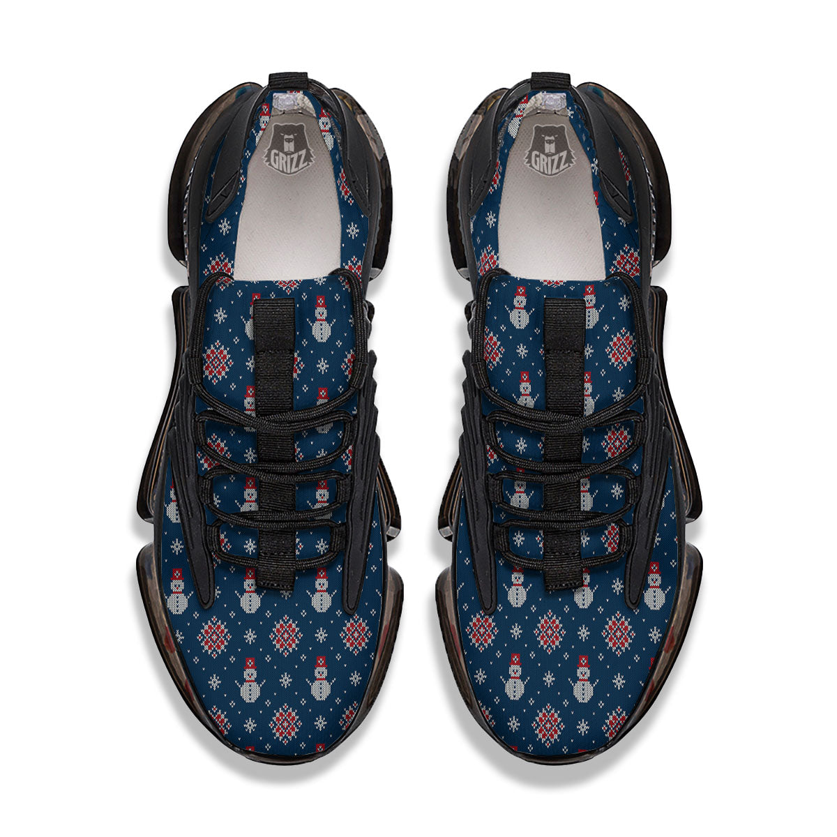 Knitted Snowman Print Pattern Black Gym Shoes-grizzshop