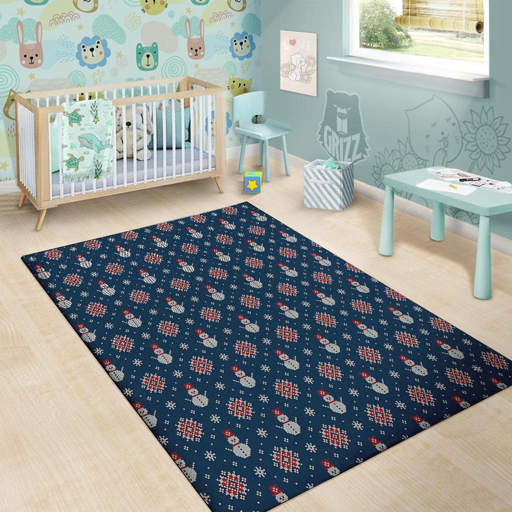 Knitted Snowman Print Pattern Floor Mat-grizzshop