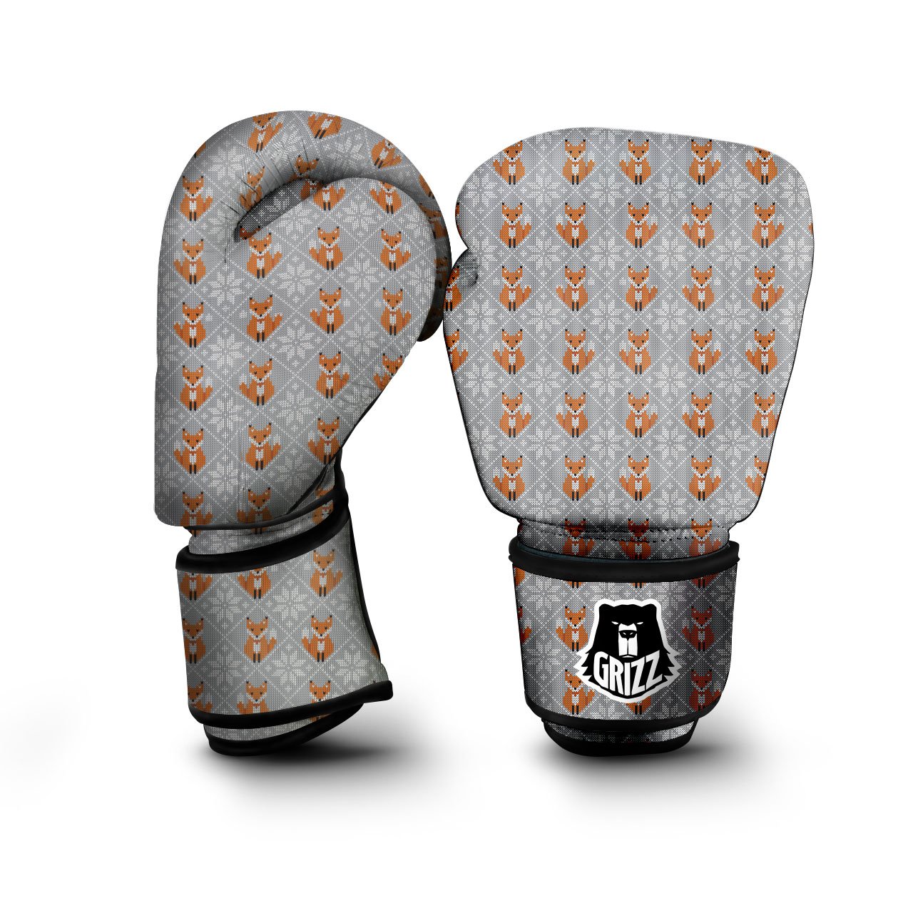 Knitted Snowy Fox Print Pattern Boxing Gloves-grizzshop