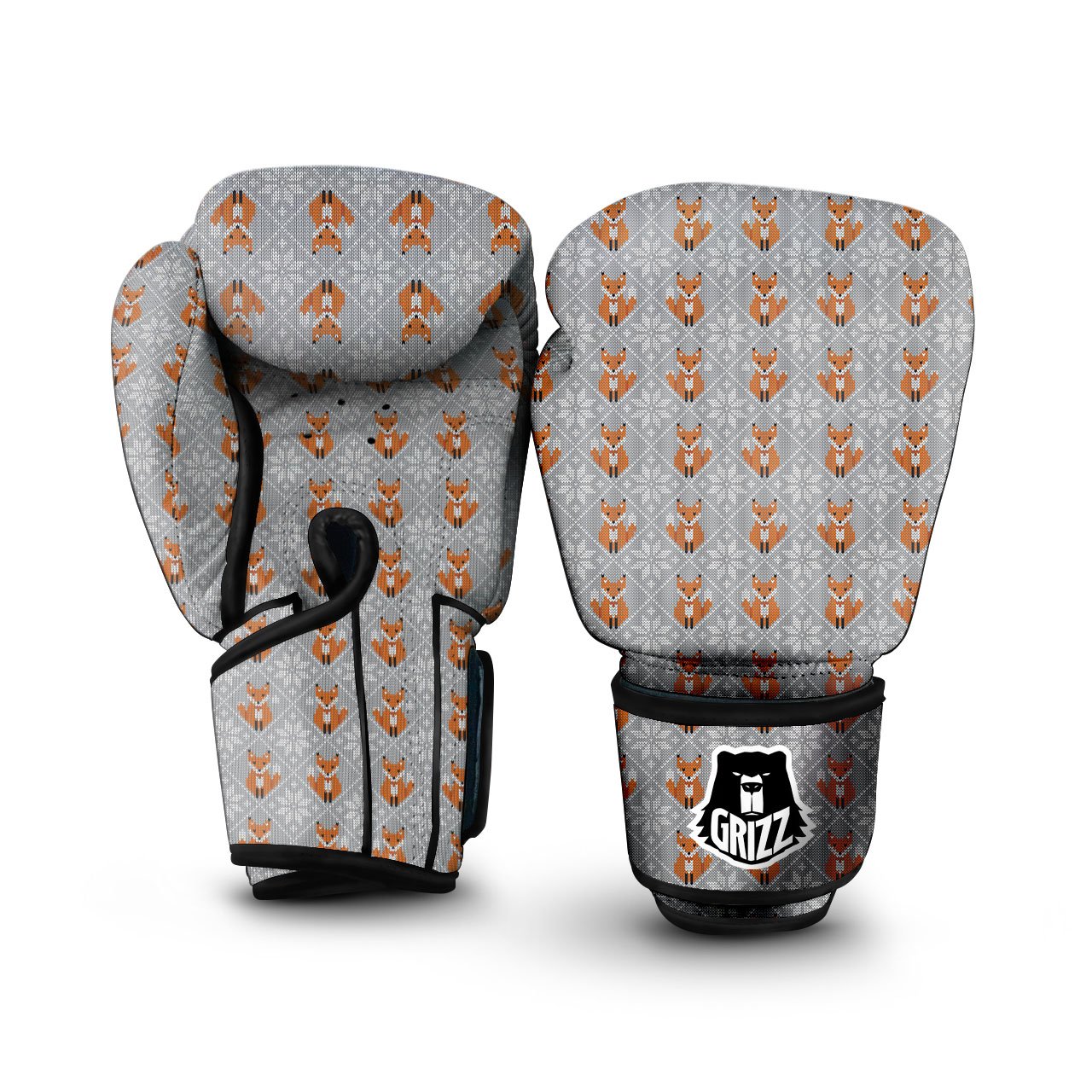 Knitted Snowy Fox Print Pattern Boxing Gloves-grizzshop