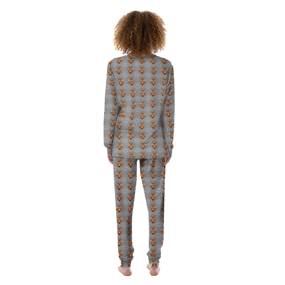 Knitted Snowy Fox Print Pattern Women's Pajamas-grizzshop