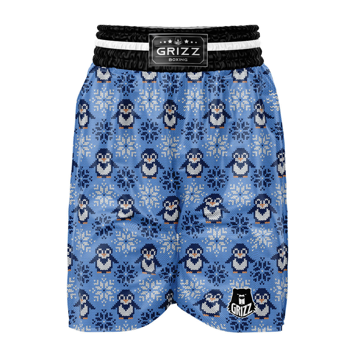Knitted Snowy Penguin Print Pattern Boxing Shorts-grizzshop