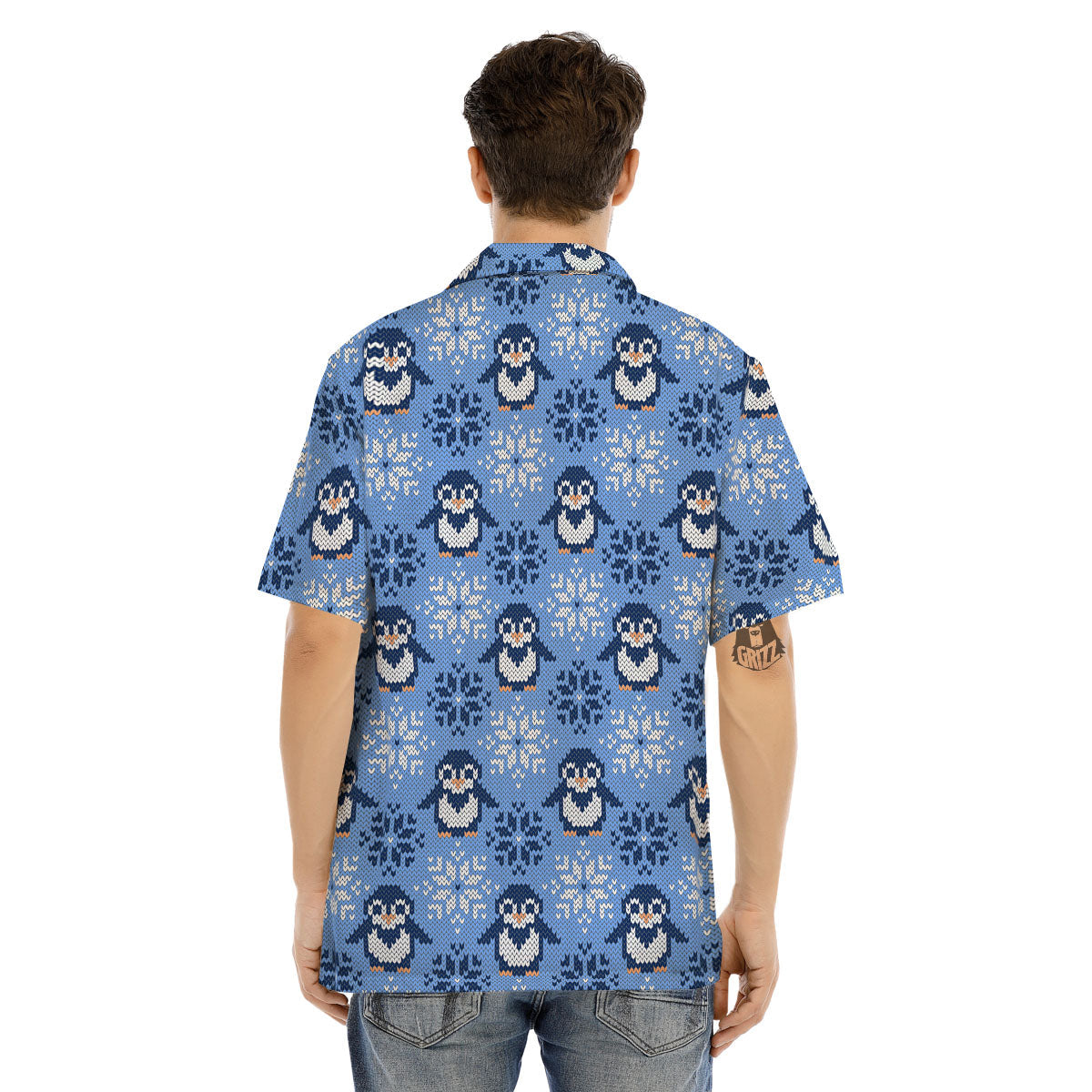 Knitted Snowy Penguin Print Pattern Men's Hawaiian Shirt-grizzshop