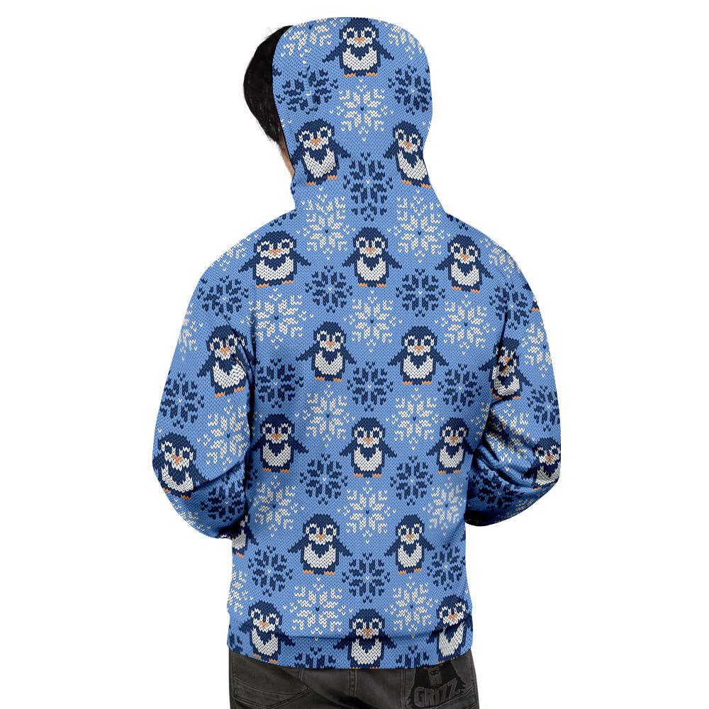 Knitted Snowy Penguin Print Pattern Men's Hoodie-grizzshop