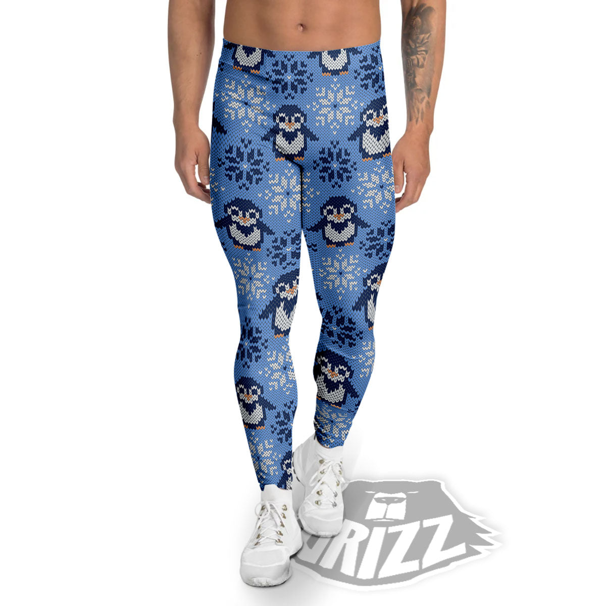Knitted Snowy Penguin Print Pattern Men's Leggings-grizzshop