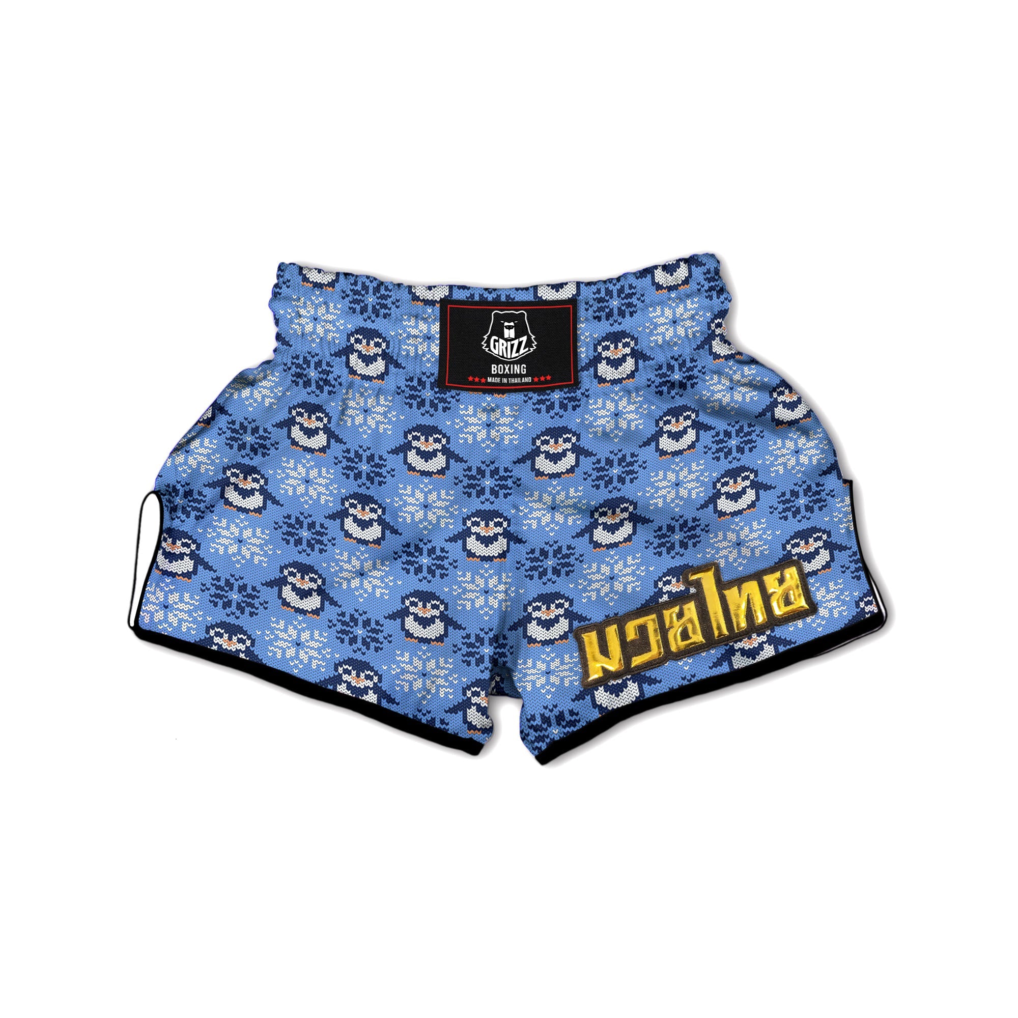 Knitted Snowy Penguin Print Pattern Muay Thai Boxing Shorts-grizzshop