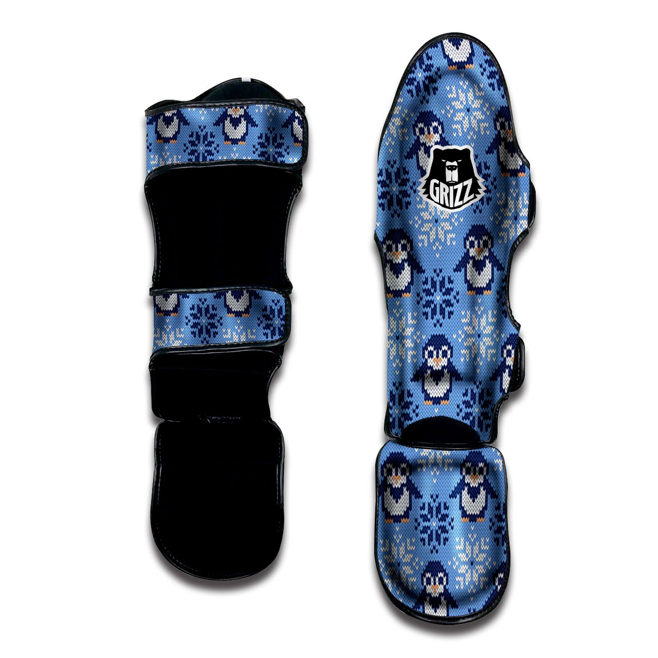 Knitted Snowy Penguin Print Pattern Muay Thai Shin Guards-grizzshop